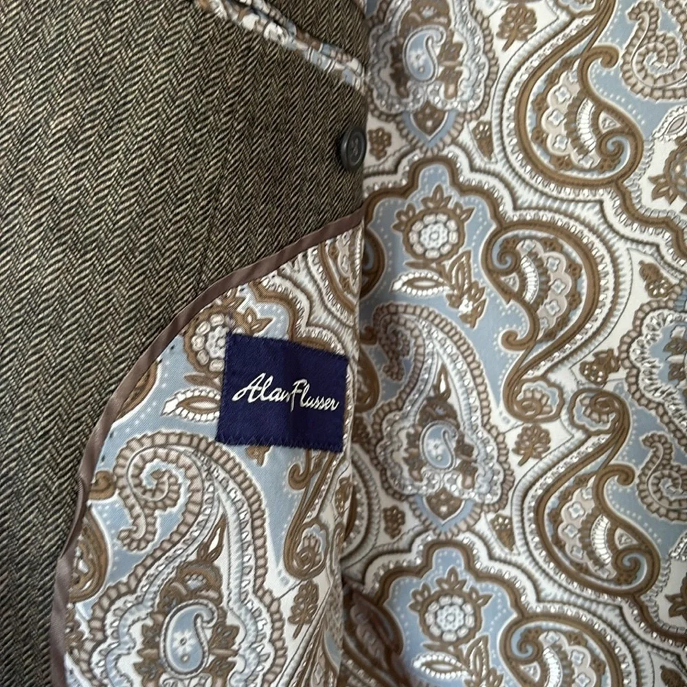 Alan Flusser Herringbone Wool Cashmere Blend Sport Coat 44R